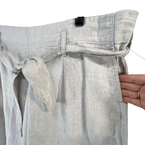 Women's Cropped Linen Pants - Light Gray - Picture 3 of 12